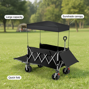 Large, Extra-long, 650L Black and Khaki Outdoor Folding <strong>Trolley</strong>/wagon <strong>for</strong> <strong>Camping</strong> and Picnics, with a Sunshade Canopy. - Product Image 1