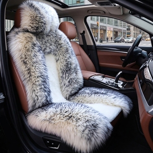 Housse de siège avant de voiture en peau de mouton de Nouvelle-Zélande de luxe, pointe grise, coussin de siège en fourrure de mouton, énorme fourrure chaude en laine, accessoires intérieurs de voiture - Product Image 1