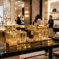 Présentoir de Comptoir en Acrylique Doré Effet Miroir pour Parfums, 5 Emplacements, Organisateur Cosmétique, Support de Présentation pour Produits de Beauté et Soins de la Peau en Magasin