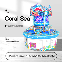 Machine de jeu d'arcade à monnayeur sur le thème de l'océan, jeu de poussée de balles multijoueur avec récompenses et échange de tickets, thème Corail Marin