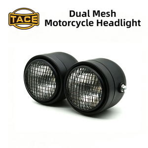 Faro delantero doble de malla redonda para motocicleta Harley Retro, carcasa negra, lente amarilla transparente con cubierta de rejilla - Product Image 6