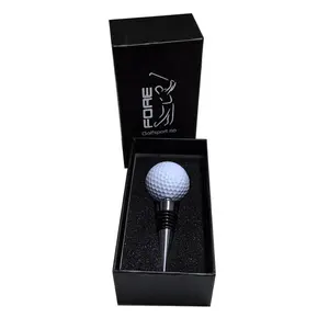 Nuevo Paquete de regalo Set Metal Golf Ball Style Wine Stopper con caja de regalo personalizada