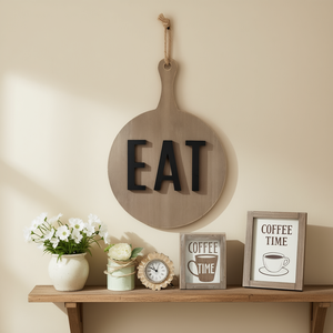 Panneau mural rond en bois Parisloft « Eat » 12,75 po, décoration de cuisine style ferme, design texte marron et noir - Product Image 2