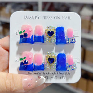 131-140 Ongles à Presser Faits Main en Forme de Bec de Canard, 10 Pièces, Réutilisables, en Acrylique, Faux Ongles pour Enfants, Modèle Artificiel à Motif Carré - Product Image 2