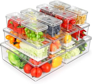 14 Pcs Set Household Storage <b>Plastic</b> Stackable <b>Kitchen</b> Organizer Cereal Dry Food Storage Bin Box Container - Product Image 1