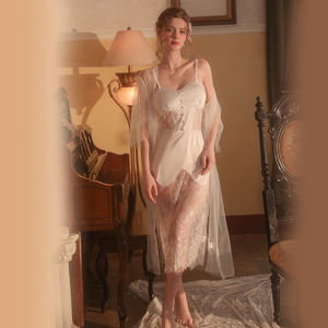 Pakaian Tidur Wanita Seksi Model Victoria Prancis dengan Renda, Transparan, Bahan Sutra Satin Putih, Jubah Mandi GR2222 - Product Image 3