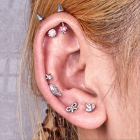 Piercing Labret en Titane ASTM F136 G23 en Forme d'Arc Pavé de Zircone Cubique, Fileté Intérieurement, pour Tragus, Cartilage, Hélix, Conch, Lèvre