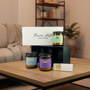 Großhandel Luxus 3er-Pack 200G Großvolumige Sojawachs Duftkerzen <span class=keywords><strong>Set</strong></span> |   Bernsteinfarbenes Glasgefäß Aroma-Duftgeschenke für Frauen - Product Image 1