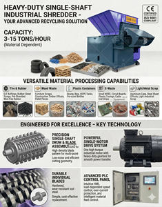 Déchiqueteur robuste à un seul arbre pour fibres, matelas, textiles usagés, tissus, plastique PET et déchets <span class=keywords><strong>MSW</strong></span> - Product Image 3