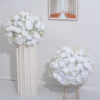 Bunga Mawar Putih Off-white, Bunga Babys Breath, Bola Bunga untuk Dekorasi Meja Pernikahan, Vas Pajangan Jendela, Bunga Artificial