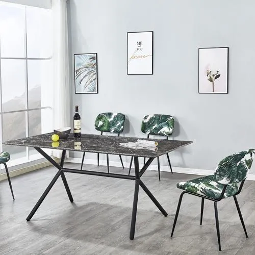 Metal çerçeveli MODERN yemek masası seti yemek odası mobilyası ve 6 sandalye veya 4 sandalye