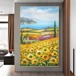 100% <span class=keywords><strong>peinture</strong></span> à l'huile peinte à la main <span class=keywords><strong>champ</strong></span> <span class=keywords><strong>de</strong></span> <span class=keywords><strong>tournesol</strong></span> jaune texturé toile <span class=keywords><strong>peinture</strong></span> à l'huile moderne or <span class=keywords><strong>peinture</strong></span> - Product Image 1