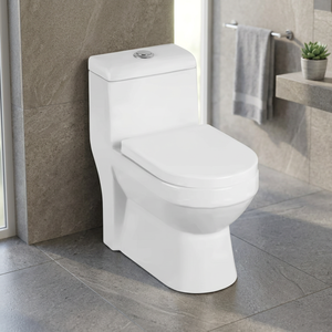 WC monobloc de luxe en céramique carrée, à évacuation verticale (P-trap), en porcelaine émaillée blanche, à poser au sol - Product Image 1