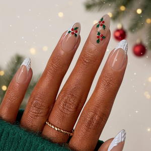 BTARTBOX Kit de Uñas Postizas Francesas de Navidad con Pegamento, Uñas Postizas de Gel Suave al por Mayor, Uñas Postizas 3D Hechas a Mano con Forma de Almendra - Product Image 1