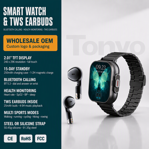 Reloj Inteligente con Auriculares, Base <span class=keywords><strong>de</strong></span> Carga, Pantalla Táctil, Monitor <span class=keywords><strong>de</strong></span> Frecuencia Cardíaca, Oxígeno en Sangre, Monitor <span class=keywords><strong>de</strong></span> Sueño, Calendario, Asistente <span class=keywords><strong>de</strong></span> Voz con IA, Negro y Plateado - Product Image 1