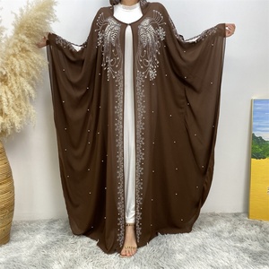 6741 #   Nuevo Cárdigan de Chifón de Lujo con Bonitas Perlas Blancas y Mangas Murciélago con Pedrería, Abaya Abierta con 2 Agujeros en las Mangas - Product Image 2
