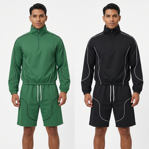 Conjunto Deportivo Informal para Hombre, Chaqueta Deportiva con Cierre de Cremallera y Pantalones Cortos con Cordón Ajustable - Product Image 2