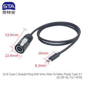 Connecteur industriel d'aviation à montage sur panneau, étanche IP67, type LP16, mâle <span class=keywords><strong>USB</strong></span> 3.0 vers mâle <span class=keywords><strong>USB</strong></span>, câble droit - Product Image 3