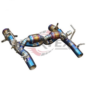 ระบบท่อไอเสียแบบเต็มระบบ Vortex Titanium Valvetronic สำหรับ Ferrari F8 Tributo Spider พร้อมแผ่นกันความร้อน ท่อดาวน์ไปป์ และท่อเก็บเสียงสีฟ้าไหม้ - Product Image 3