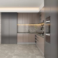Meubles de cuisine en bois sur mesure de style Japandi, armoires de cuisine en forme de L, finition brillante, armoires basses