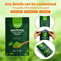 Sachet Doypack Personnalisé en Aluminium Mat, Anti-humidité, Multi-couches, avec Fermeture Éclair pour Poudre de Matcha