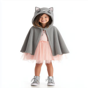 Mantello con Cappuccio in Pile a Righe Grigie per Bambine, <span class=keywords><strong>Costume</strong></span> da Gatto Tabby per Halloween e Feste di Compleanno - Product Image 5