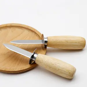 Cuchillo para descascarar ostras, cuchillo para mariscos, Almeja de ostras con mango de madera