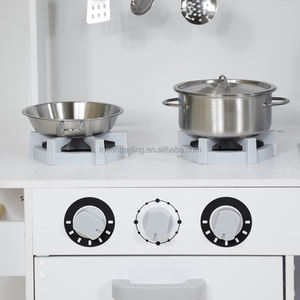 Modern White Wooden Play Kitchen with Vintage Clock Fridge, <b>Microwave</b>, Stove & Sink, Premium Pretend Cooking <b>Set</b> for Kids - Product Image 6