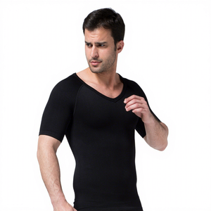 Maglietta Modellante da <span class=keywords><strong>Uomo</strong></span> in Nylon, Controllo Pancia, Supporto Vita, Fitness, Manica Corta, Senza Cuciture, <span class=keywords><strong>Scollo</strong></span> a V - Product Image 1