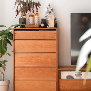 Cómoda de Cinco Cajones de Madera de Cerezo Mulinhom, Estilo Nórdico Japonés, Mueble de Almacenamiento de Madera Maciza para Sala de Estar o Dormitorio - Product Image 2