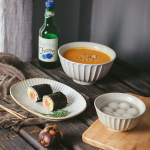 Ensemble de vaisselle en céramique japonaise rétro moderne minimaliste pour une seule portion, résistant à la chaleur, compatible lave-vaisselle et micro-ondes - Product Image 2
