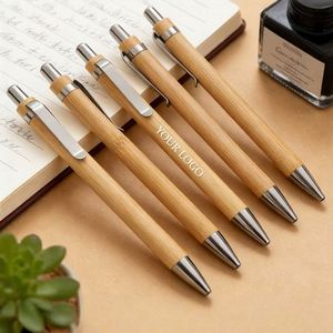 Stylo bille en bambou personnalisé de haute qualité avec logo, écologique et recyclé, souvenir promotionnel - Product Image 2