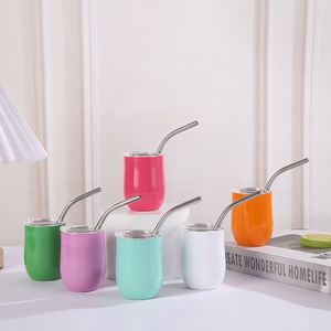 Gobelet isotherme en acier inoxydable à double paroi de 3 oz, mini, en forme d'œuf, avec couvercle et paille, pour fête - Product Image 2