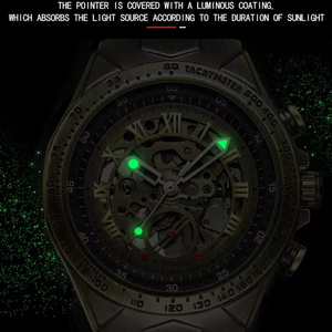 นาฬิกาข้อมือผู้ชายสไตล์เรโทรย้อนยุค กันน้ำ เรืองแสง โปร่งใส โครงกระดูก นาฬิกาจักรกลอัตโนมัติ - Product Image 6