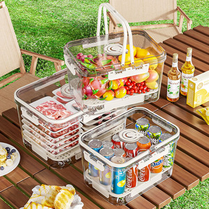 Portable Food <b>Storage</b> <b>Box</b> <b>With</b> Handle Large Capacity Transparent Thickened Plastic Airtight Seal <b>Lid</b> Camping Outdoor Use - Product Image 1