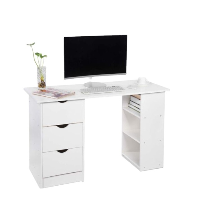 Wooden Computer Desk with Shelves and 3 Drawers for Home Computer Study Table