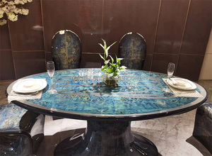 Ensemble de <span class=keywords><strong>table</strong></span> à manger ovale de luxe en saphir, 6 places, <span class=keywords><strong>table</strong></span> à manger et chaises en <span class=keywords><strong>vernis</strong></span> piano, design italien - Product Image 2