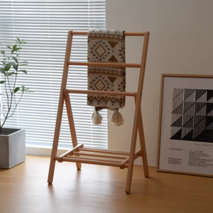 Porte-vêtements pliable autoportant <span class=keywords><strong>en</strong></span> bois, support pour <span class=keywords><strong>pantalon</strong></span>, économiseur d'espace, porte-serviettes, séchoir, organisateur de placard - Product Image 3