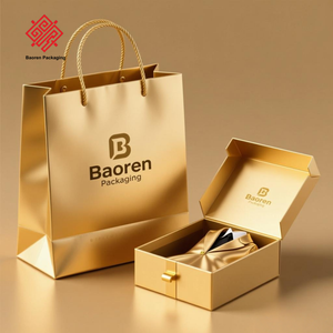 Bolsas de papel de compras de marca privada Baoren, regalo de compras, bolsas de papel de transporte, embalaje, bolsa de papel artesanal con estampado de oro negro - Product Image 2