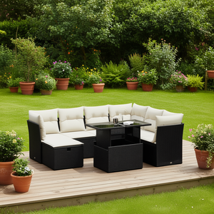 Ensemble de canapés de jardin 8 pièces en rotin PE noir, mobilier d'extérieur, pieds réglables, design contemporain - Product Image 2