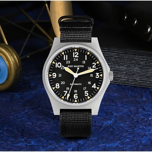 San Martin Men's Pilot <b>Watch</b> NH35 Automatic <b>Mechanical</b> Nylon Strap 38.5mm Simple Sapphire Waterproof Luminous - Product Image 2