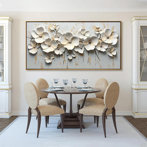 Soft Neutral White Blossom Serende Textured Floral Oil Painting Art Canvas Artwork Home Decor Hotel House Decoration Interior - Product Image 5