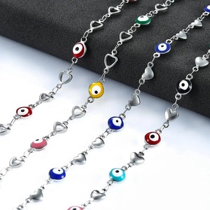 Collier chaîne œil turc en acier inoxydable 6 mm pour femme, perles colorées, bracelets chaîne en forme de cœur disponibles, bijoux en métal - Product Image 2