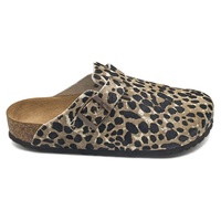 Sandales compensées rétro pour femmes, style Birkenstock, à enfiler, motif léopard en crin de cheval, boucles métalliques, soutien de la voûte plantaire, antidérapantes, vente en gros