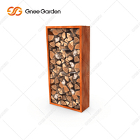 Foyer de jardin carré en acier Corten avec rangement pour bois et pique-foyer, foyer extérieur portable à bois pour la décoration du jardin