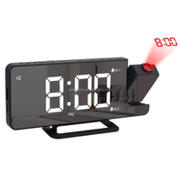 Réveil à projection pour chambres Horloge numérique miroir LED avec projecteur sur mur de plafond Luminosité automatique sensible à la lumière