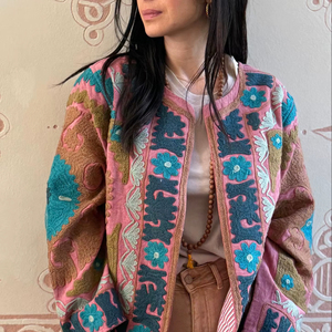 Boho Suzani Floral <b>Short</b> Quilted Eco-Friendly Cotton Button Woven Winter <b>Jacket</b> High Quality Women's Outerwear - Product Image 1