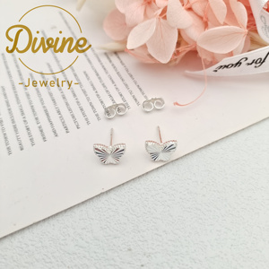 أقراط فضية مطلية بالجملة، أقراط فراشة فضية اللون، أقراط قلب من سبيكة النحاس، أقراط بسيطة، هدايا مجوهرات للفتيات - Product Image 2