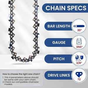 <span class=keywords><strong>Cadena</strong></span> de <span class=keywords><strong>Motosierra</strong></span> de 20 Pulgadas, Calibre .050", Paso de 3/8", 72 Eslabones de Transmisión, 33RS, Compatible con Husqvarna 455/460 y <span class=keywords><strong>Poulan</strong></span> PR5020 - Product Image 2
