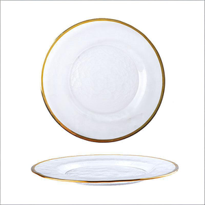 Vaisselle transparente avec logo personnalisé, bord doré, vaisselle en <span class=keywords><strong>verre</strong></span>, assiettes à fruits, assiettes à steak, assiettes de table pour mariage - Product Image 1